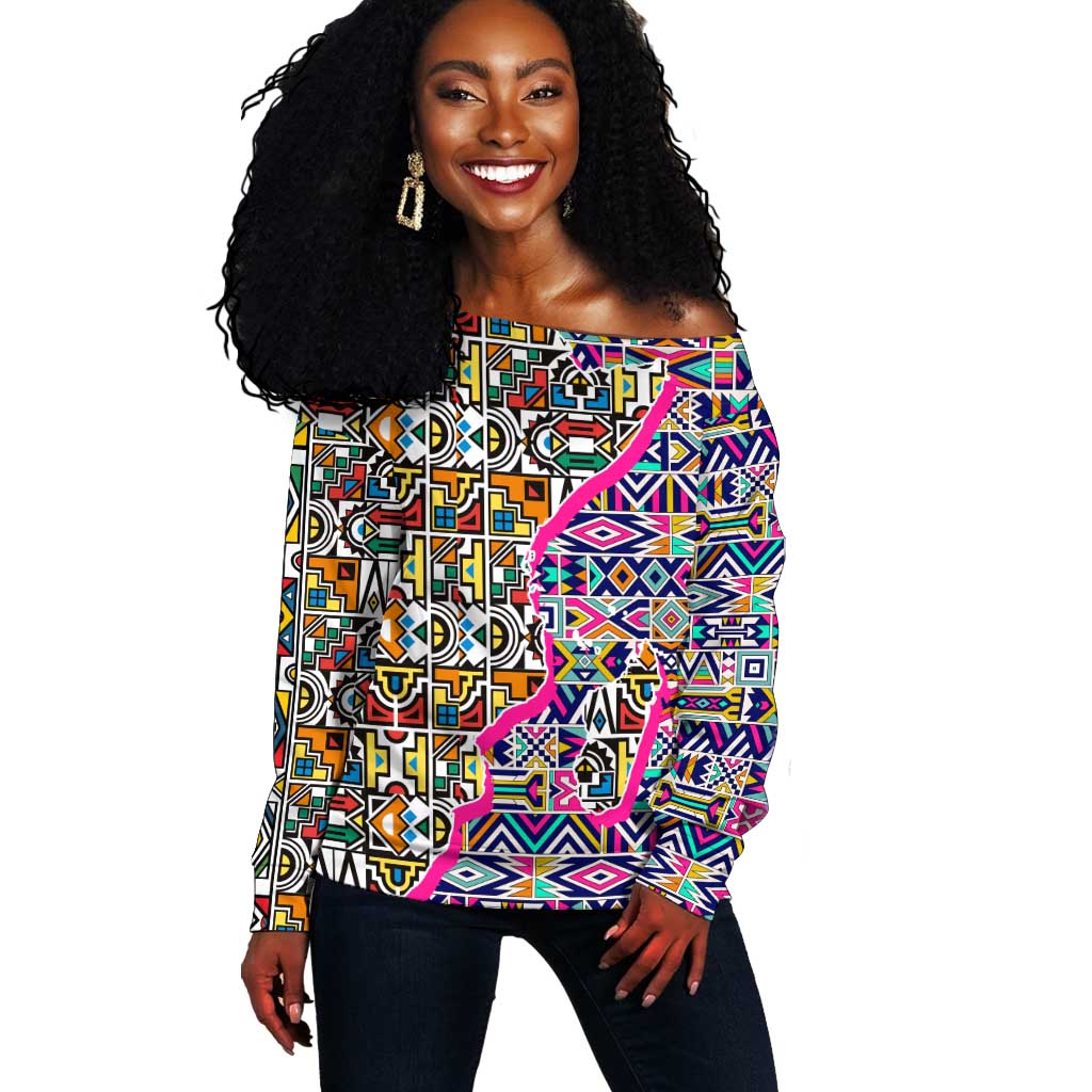 African Ndebele Pattern Off Shoulder Sweater DT02