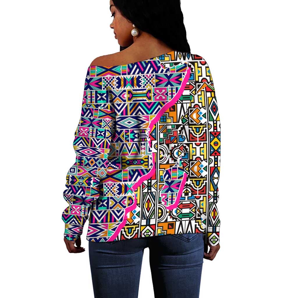 African Ndebele Pattern Off Shoulder Sweater DT02