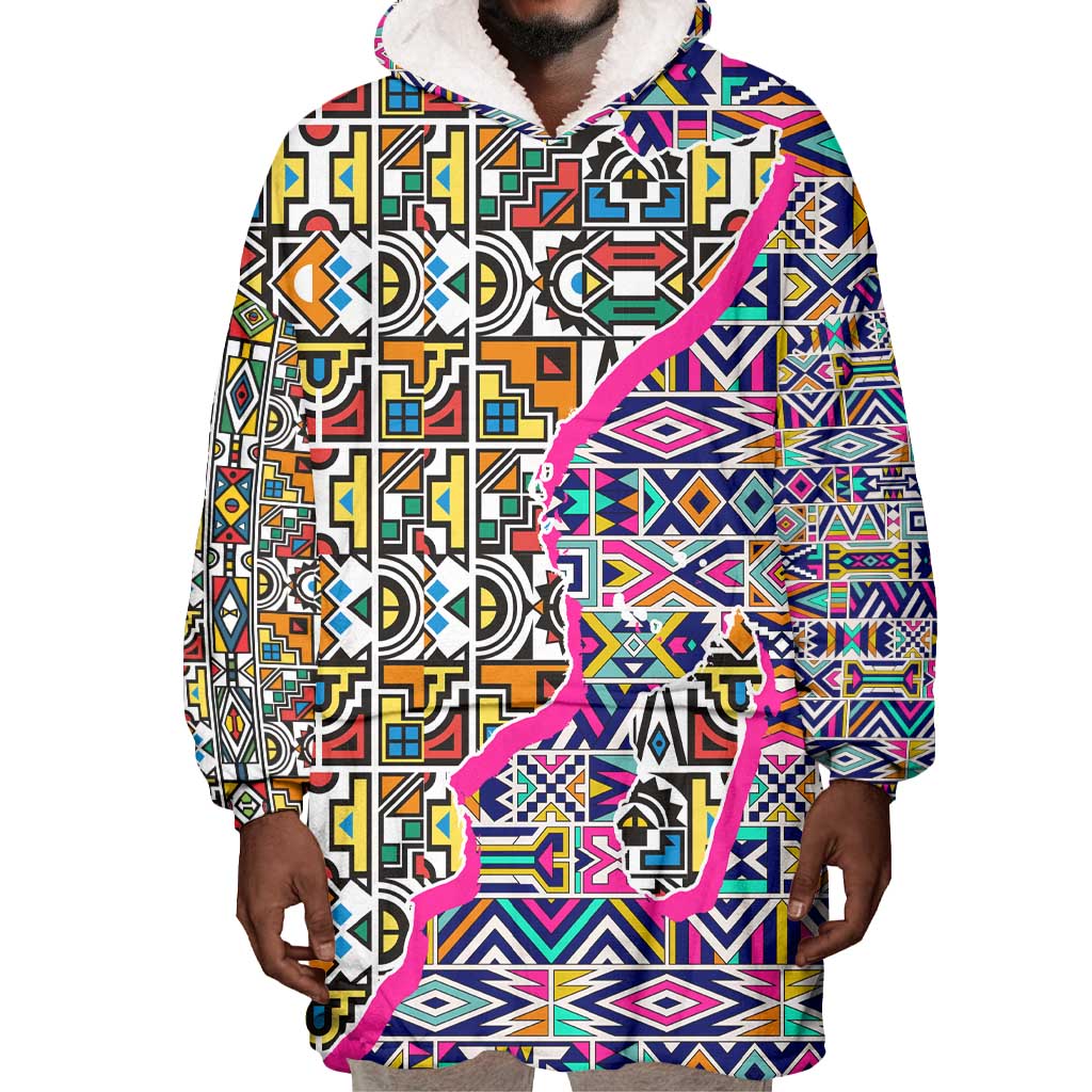 African Ndebele Pattern Wearable Blanket Hoodie DT02