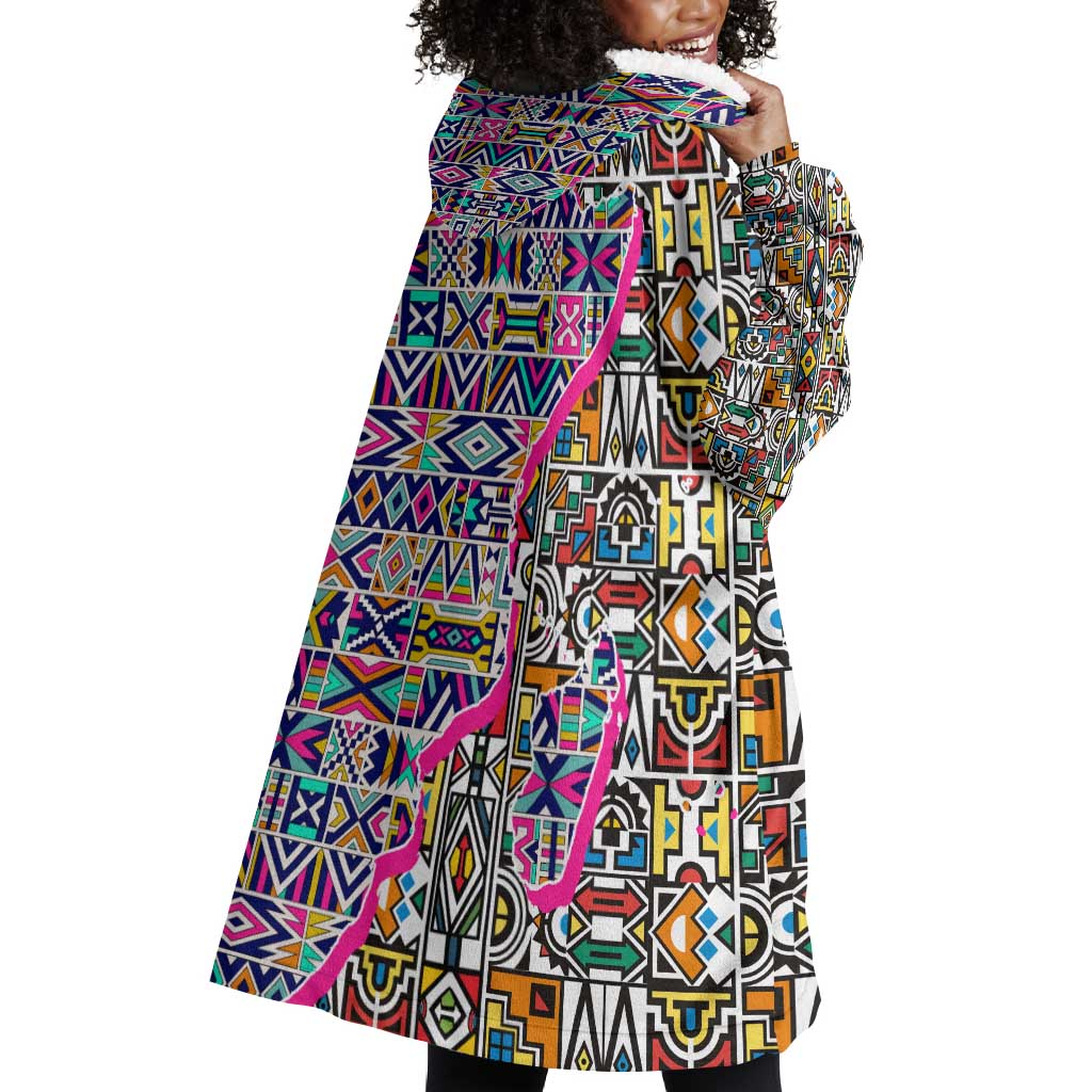 African Ndebele Pattern Wearable Blanket Hoodie DT02