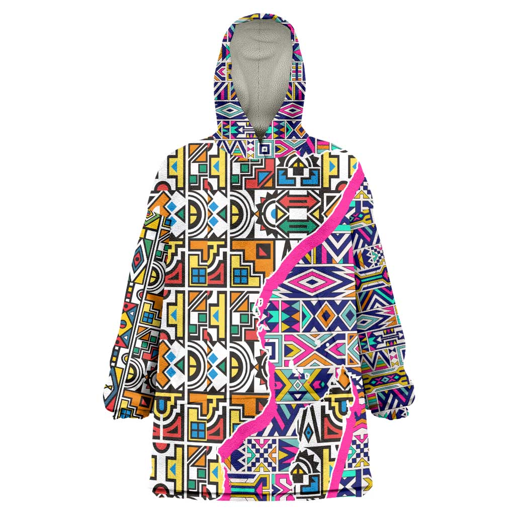 African Ndebele Pattern Wearable Blanket Hoodie DT02