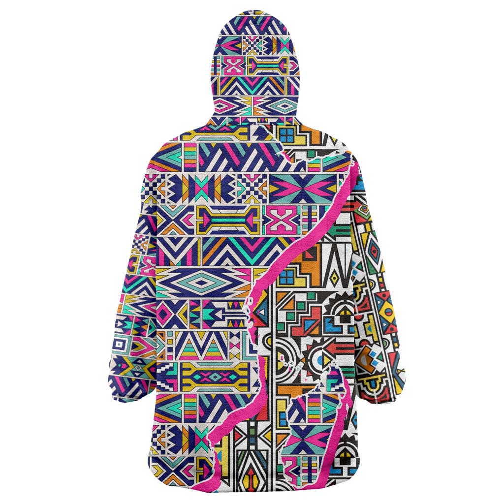 African Ndebele Pattern Wearable Blanket Hoodie DT02