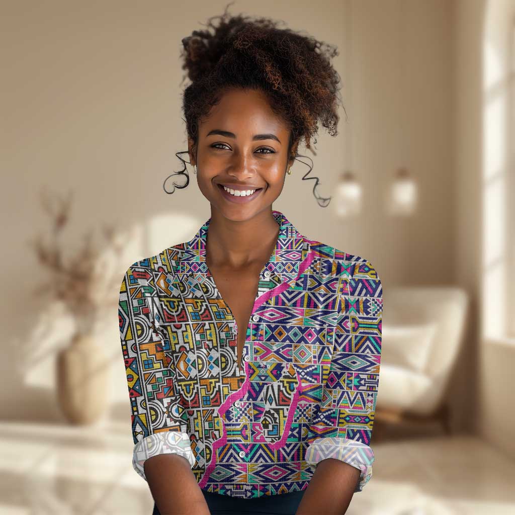 African Ndebele Pattern Women Casual Shirt DT02