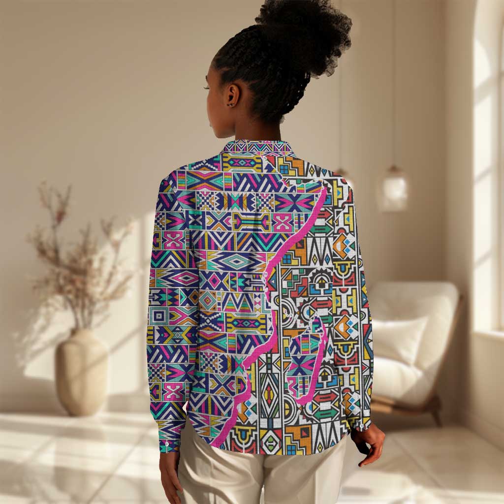 African Ndebele Pattern Women Casual Shirt DT02