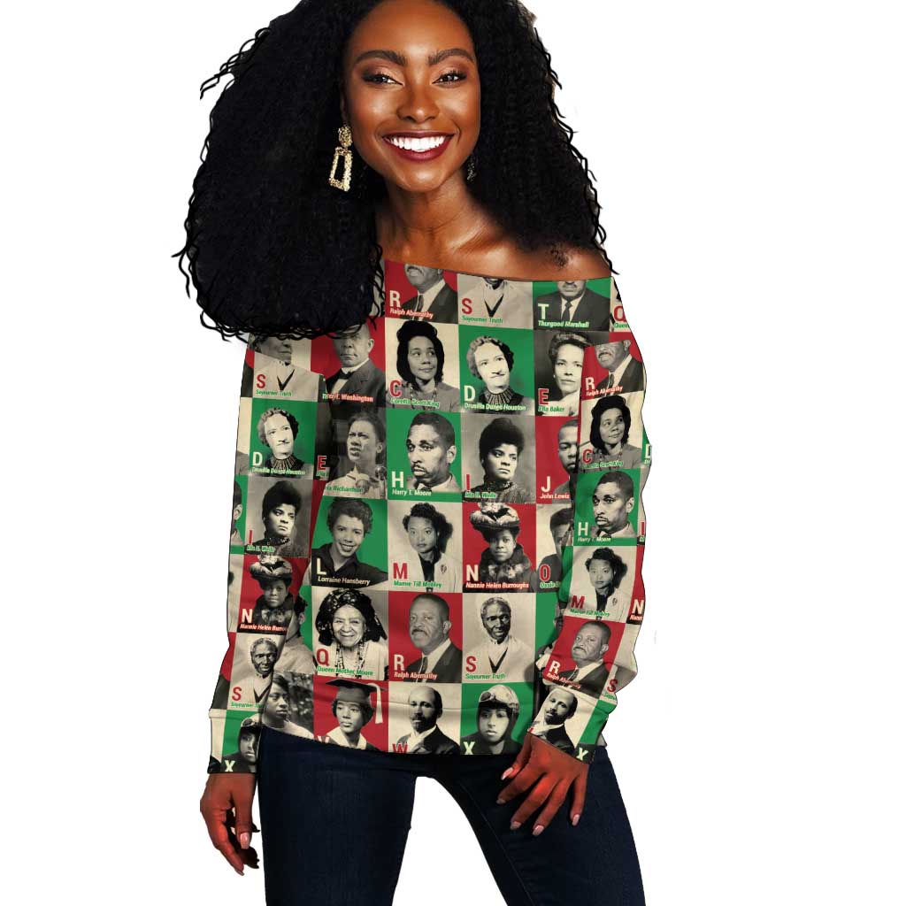 A To Z Of Black Heroes Off Shoulder Sweater Civil Rights Leaders DT02