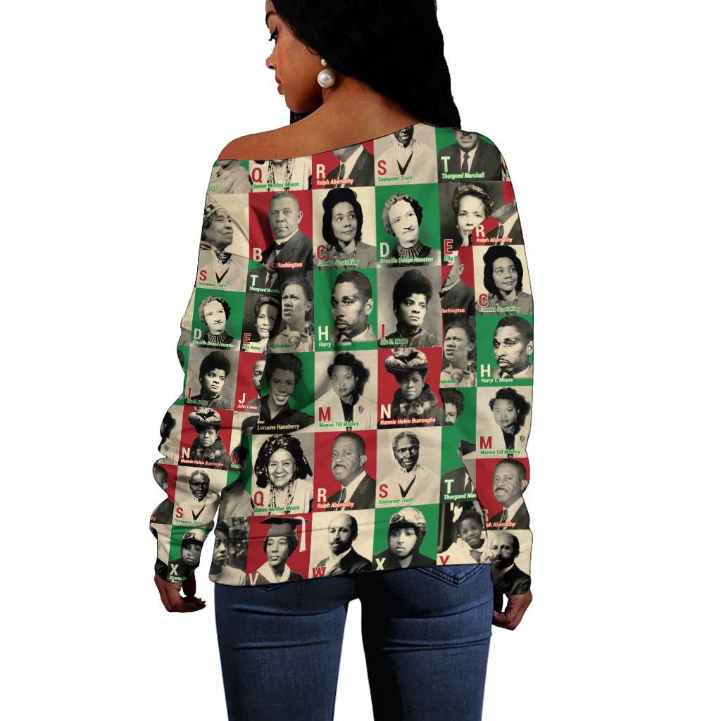 A To Z Of Black Heroes Off Shoulder Sweater Civil Rights Leaders DT02