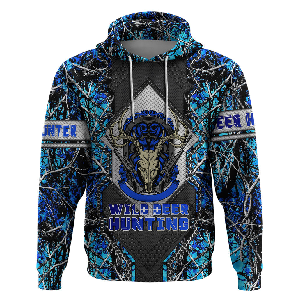 Wild Deer Hunting Hoodie Skull Blue Art DT02
