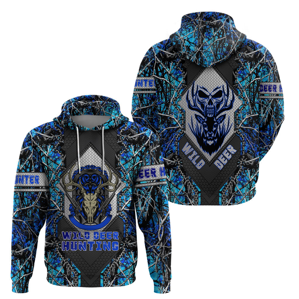 Wild Deer Hunting Hoodie Skull Blue Art DT02