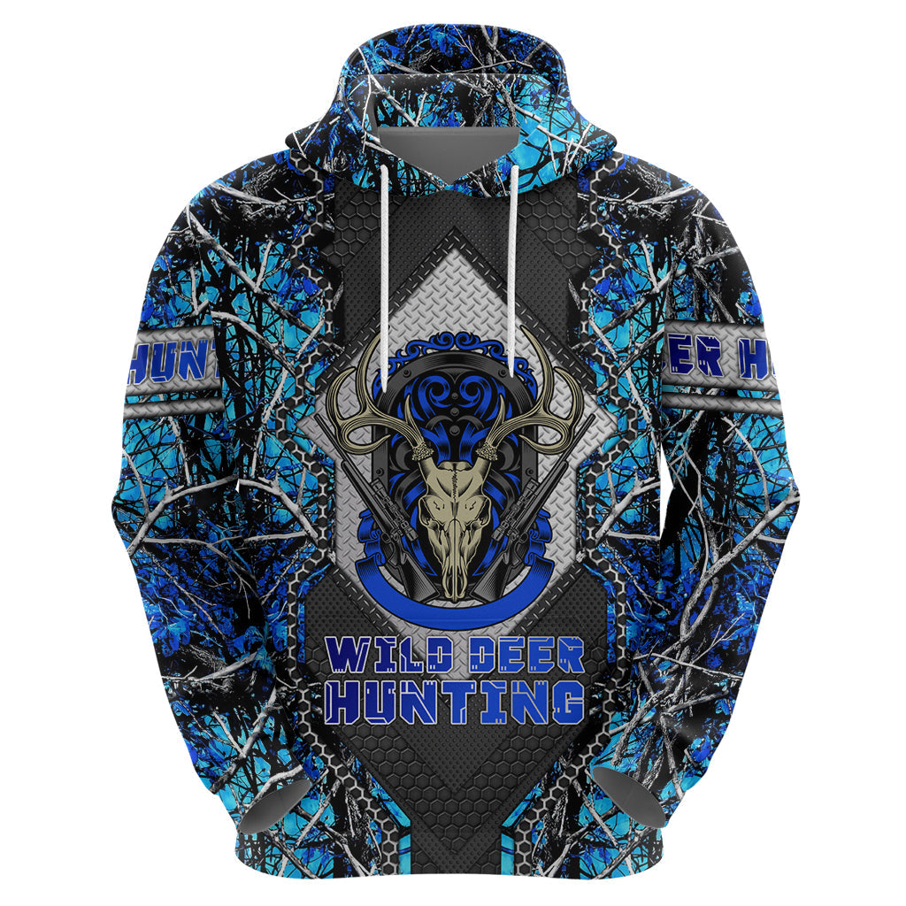 Wild Deer Hunting Hoodie Skull Blue Art DT02