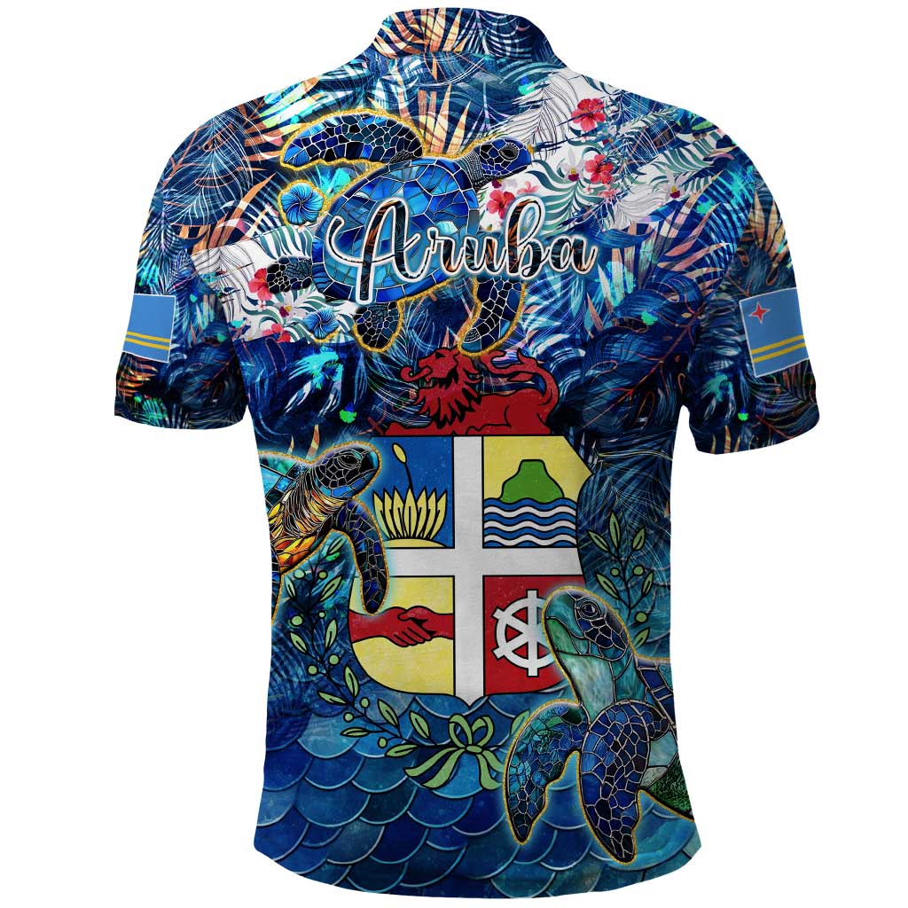 Aruba Polo Shirt Sea Turtle Tropical Pattern DT02