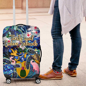Turks and Caicos Islands Luggage Cover Sea Turtle Tropical Pattern DT02