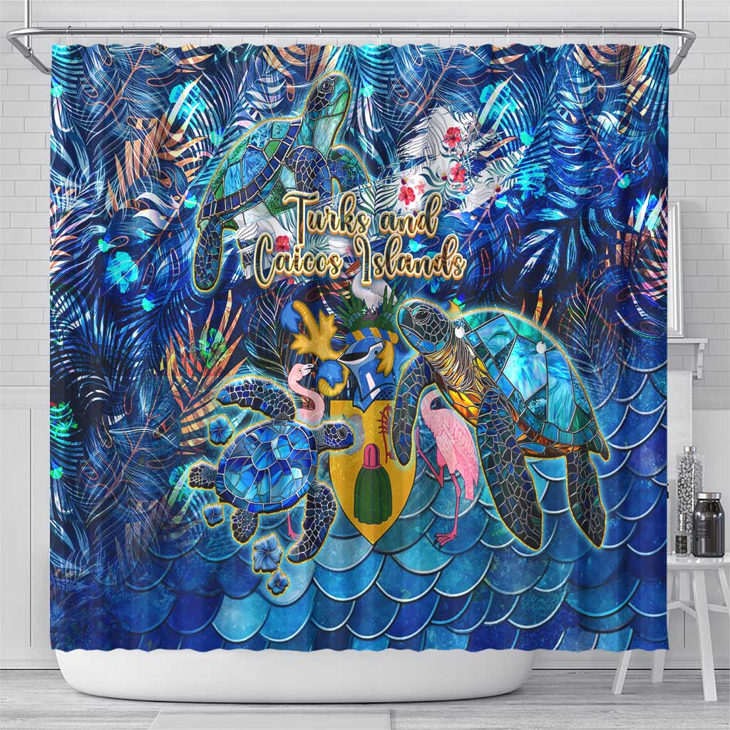 Turks and Caicos Islands Shower Curtain Sea Turtle Tropical Pattern DT02