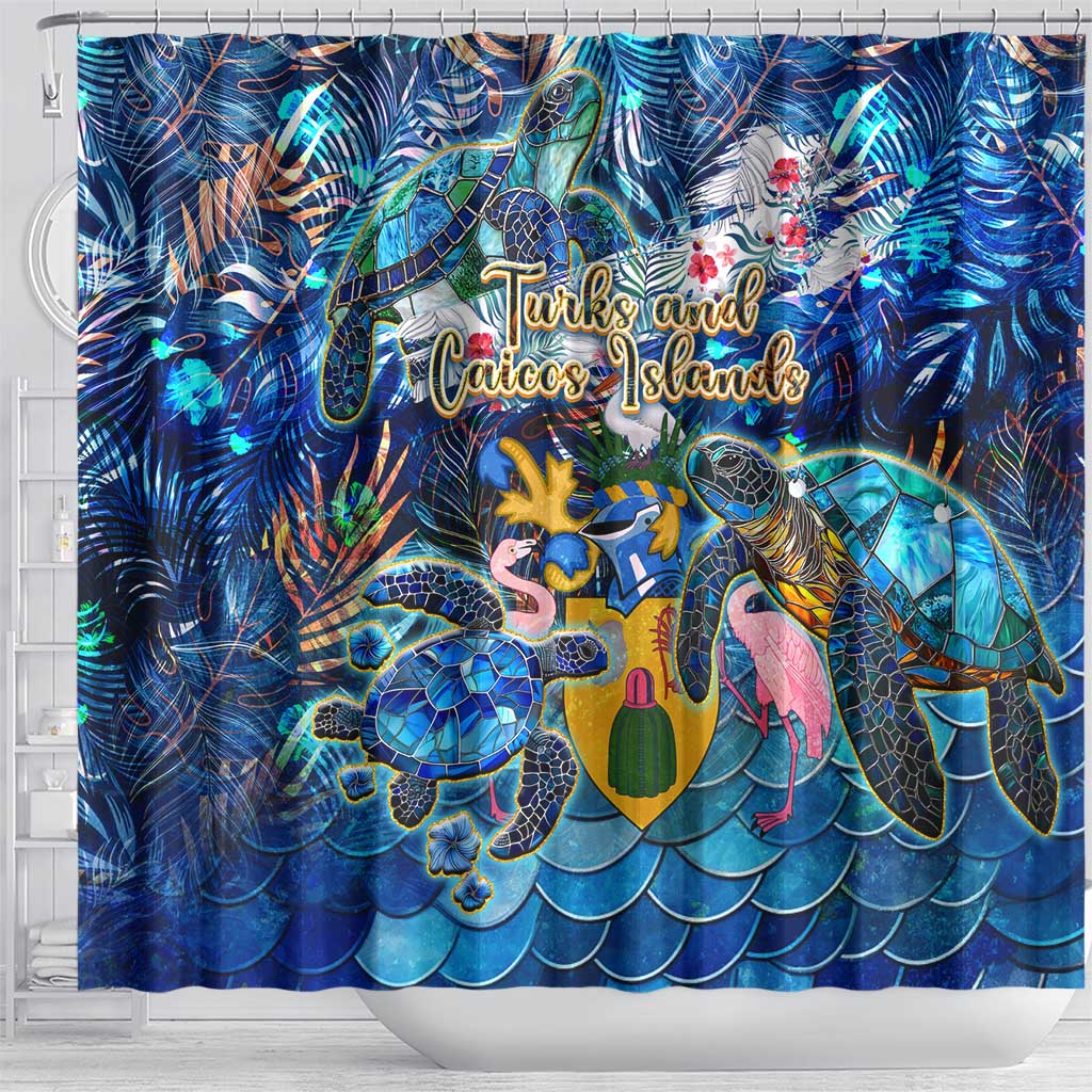 Turks and Caicos Islands Shower Curtain Sea Turtle Tropical Pattern DT02