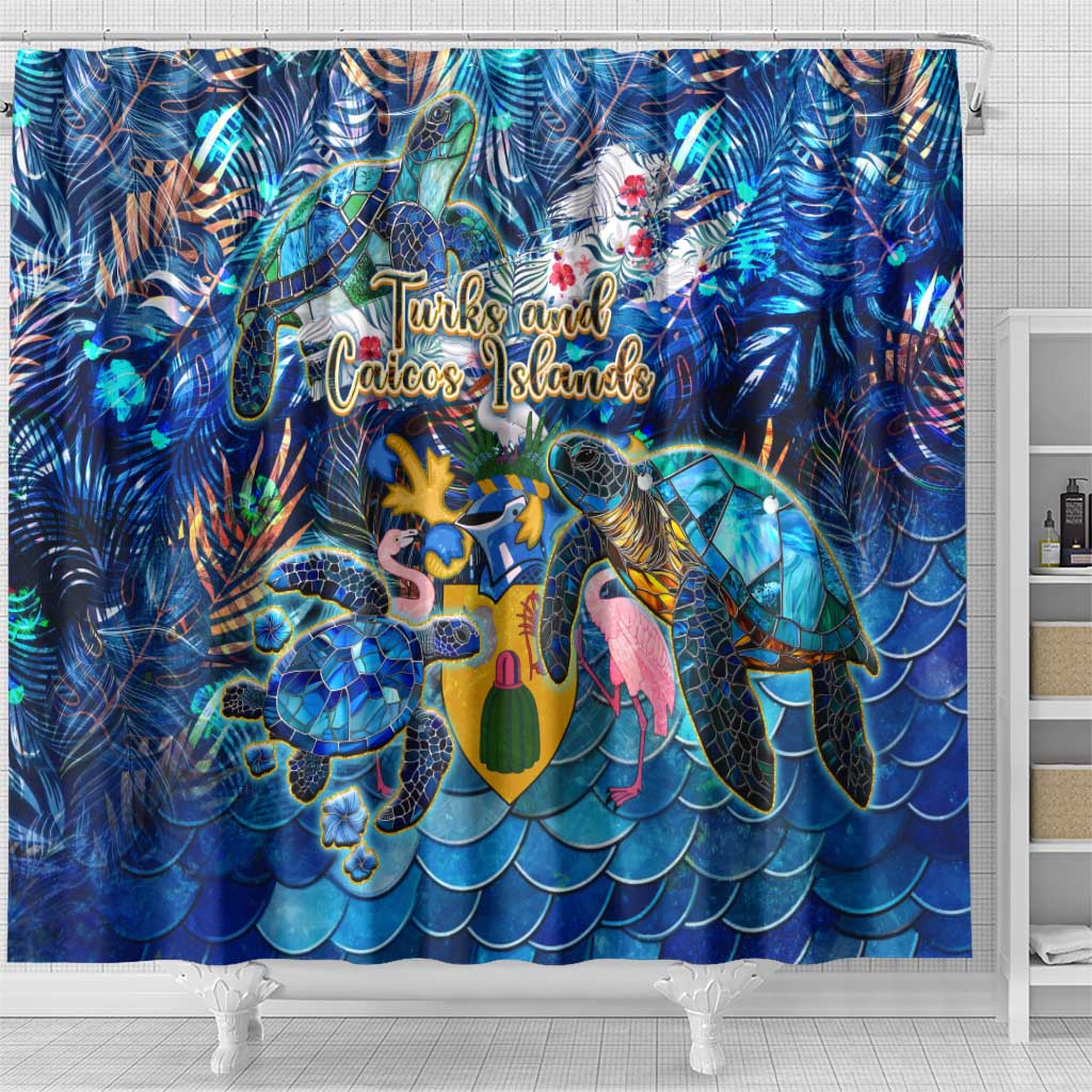 Turks and Caicos Islands Shower Curtain Sea Turtle Tropical Pattern DT02