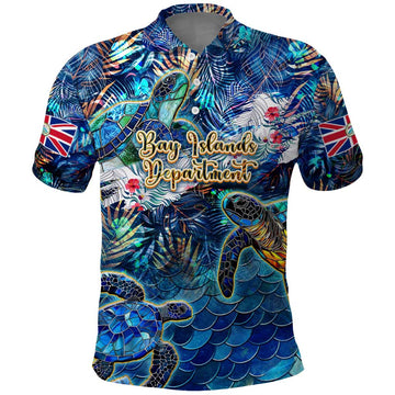 Bay Islands Department Polo Shirt Sea Turtle Tropical Pattern DT02