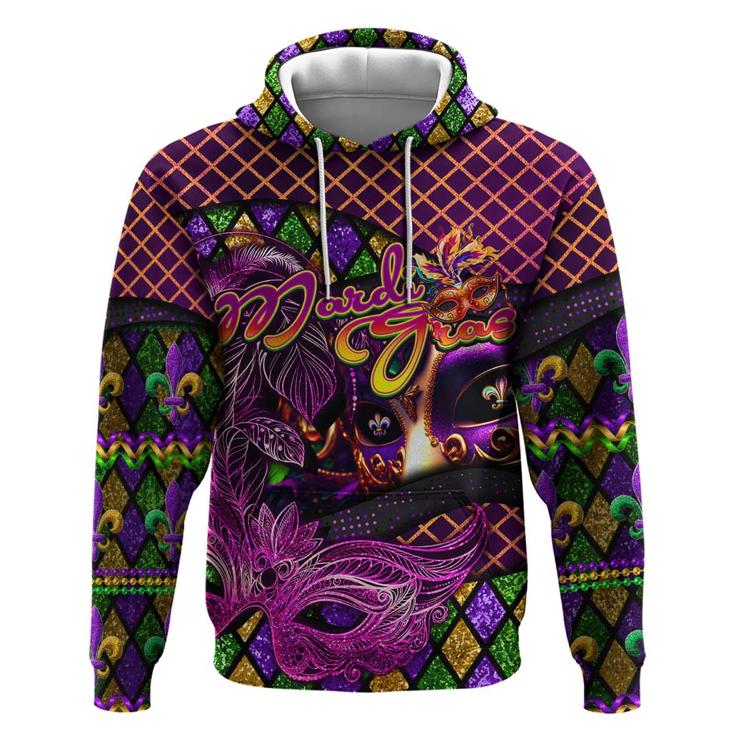 Happy Mardi Gras Hoodie Mask Feather Colorfull DT02