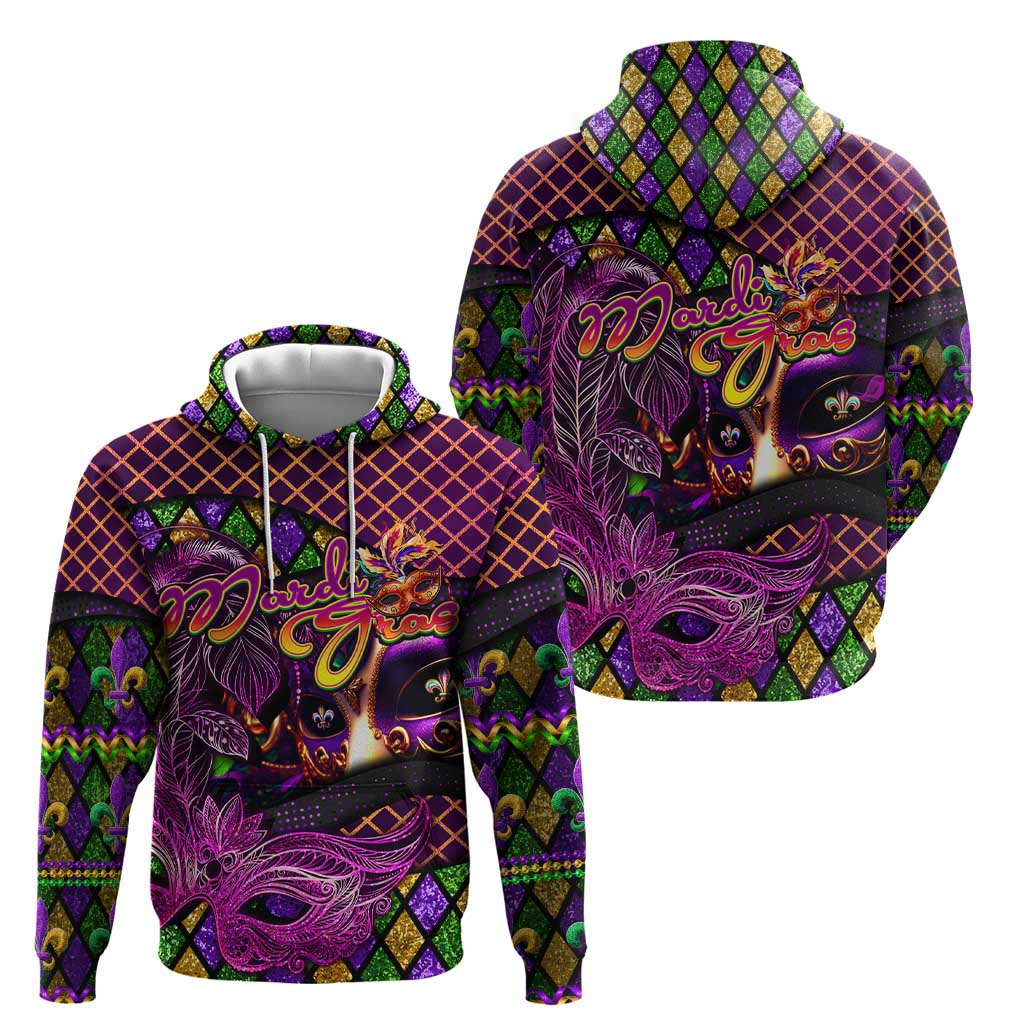 Happy Mardi Gras Hoodie Mask Feather Colorfull DT02