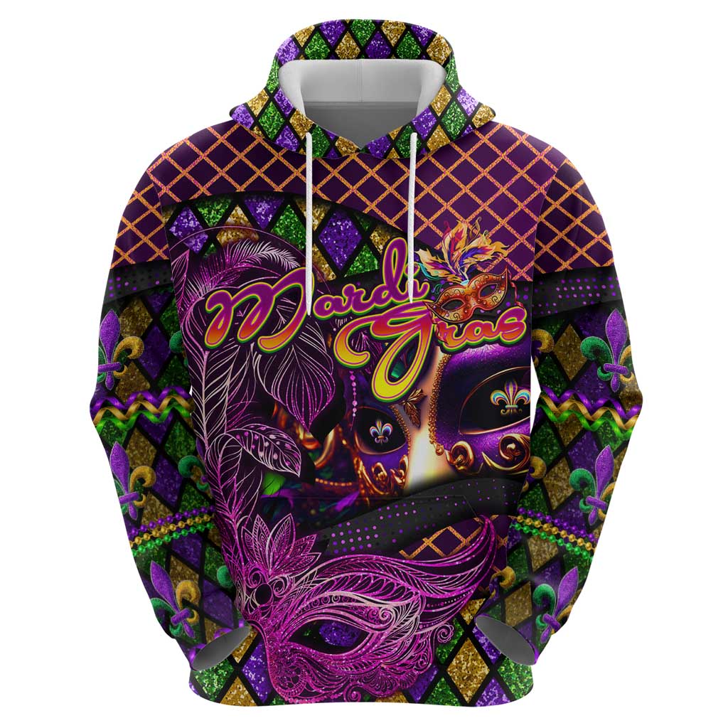 Happy Mardi Gras Hoodie Mask Feather Colorfull DT02