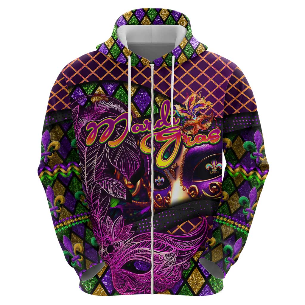 Happy Mardi Gras Hoodie Mask Feather Colorfull DT02
