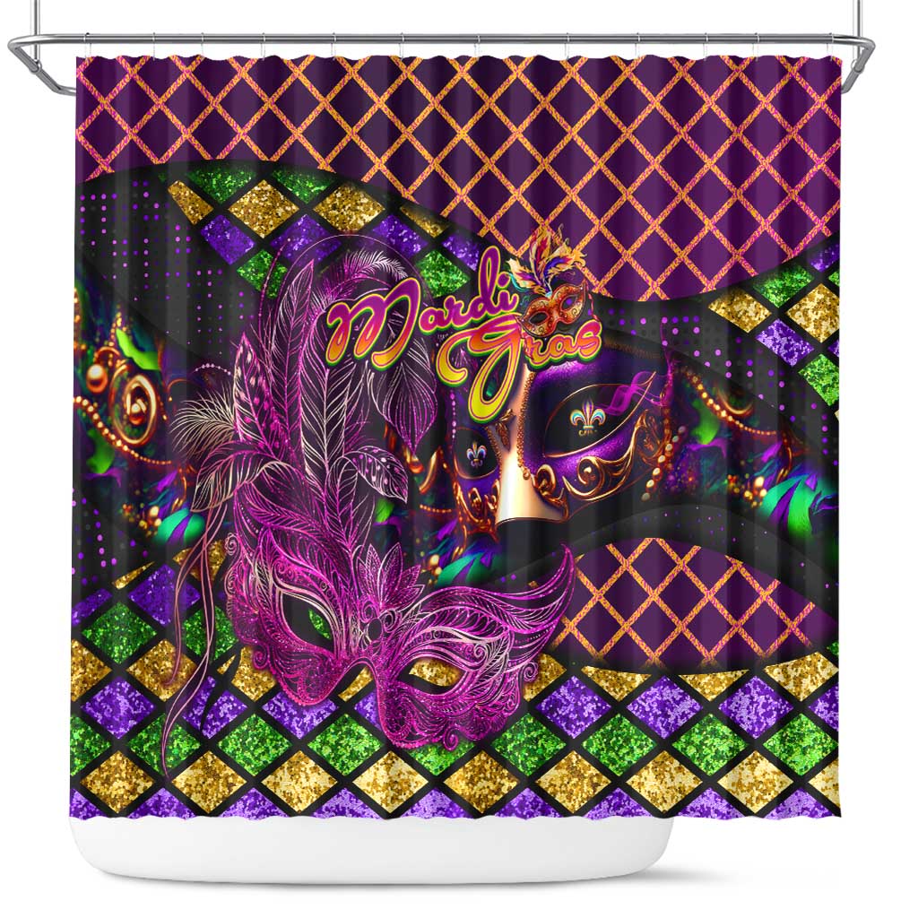 Happy Mardi Gras Shower Curtain Mask Feather Colorfull DT02