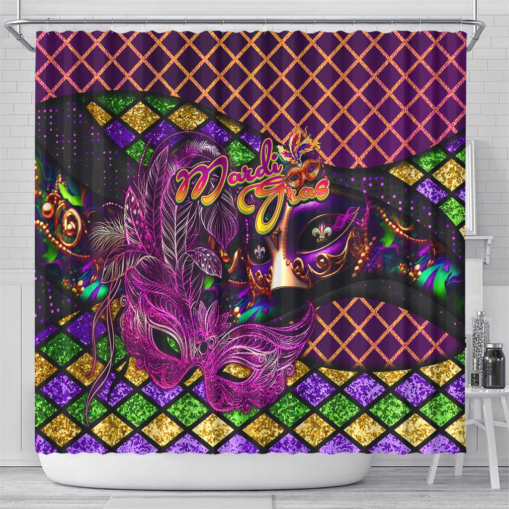 Happy Mardi Gras Shower Curtain Mask Feather Colorfull DT02