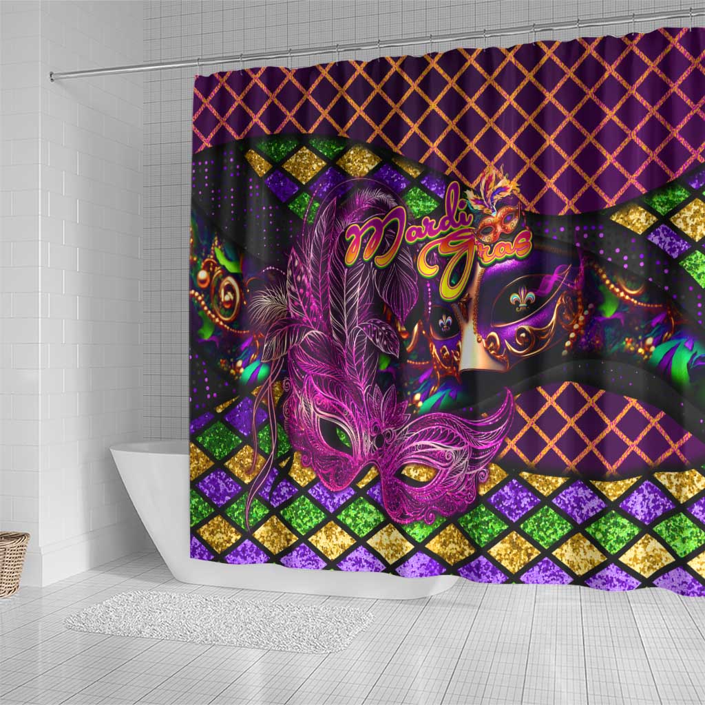 Happy Mardi Gras Shower Curtain Mask Feather Colorfull DT02
