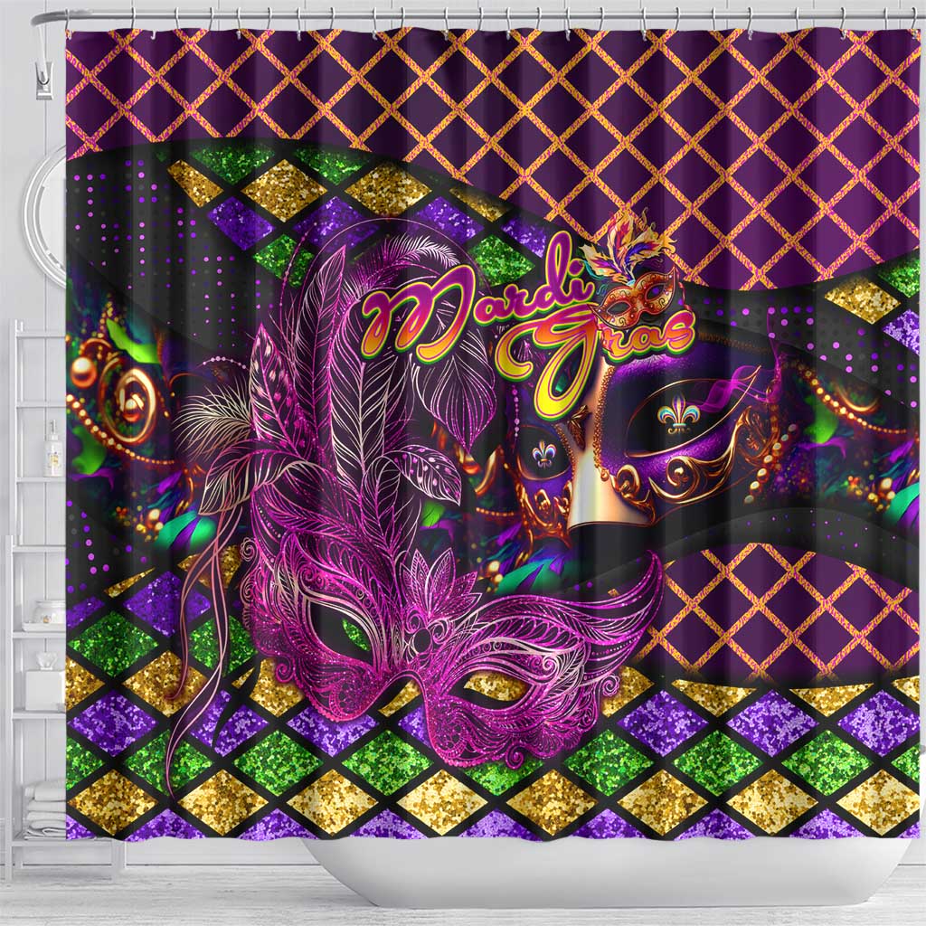Happy Mardi Gras Shower Curtain Mask Feather Colorfull DT02