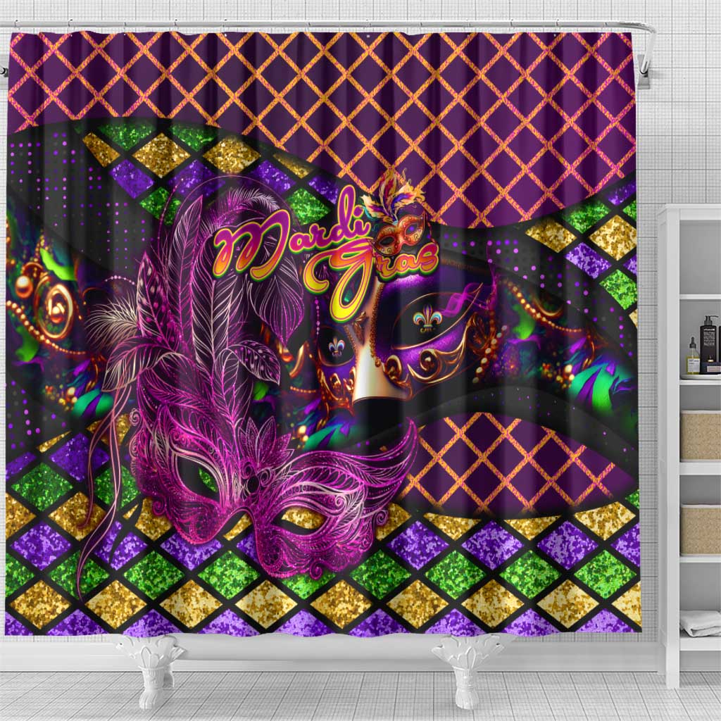 Happy Mardi Gras Shower Curtain Mask Feather Colorfull DT02