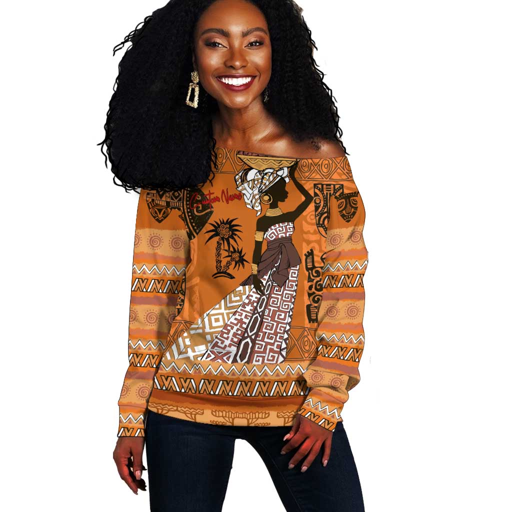 Personalized Beautiful Woman African Off Shoulder Sweater DT02