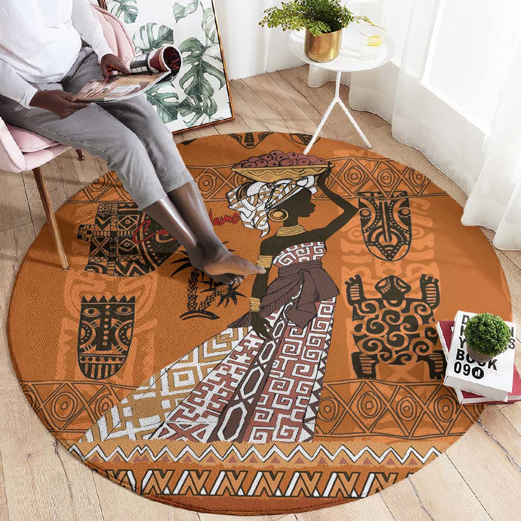 Personalized Beautiful Woman African Round Carpet DT02