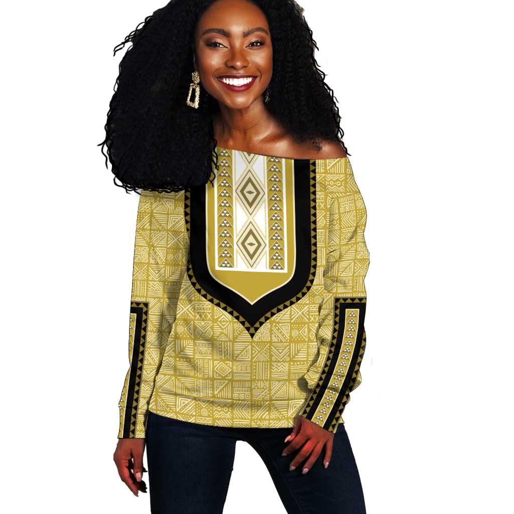 Personalized African Dashiki Off Shoulder Sweater - Mudcloth Style DT02