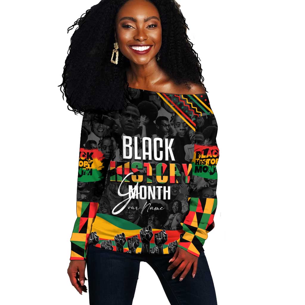 Personalized Black History Month Off Shoulder Sweater with African American Heroes DT02