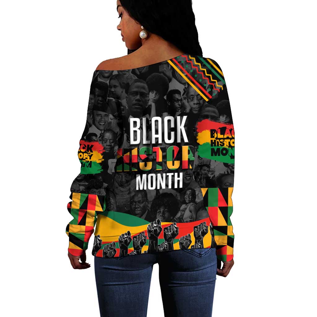 Personalized Black History Month Off Shoulder Sweater with African American Heroes DT02
