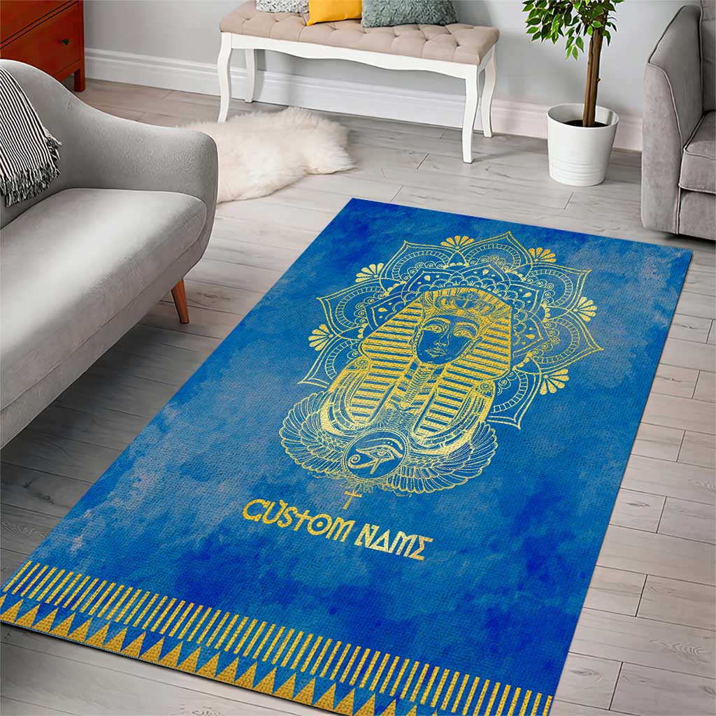 Personalized Egyptian Pharaoh Area Rug with Mandala and Eye of Horus in Blue DT02