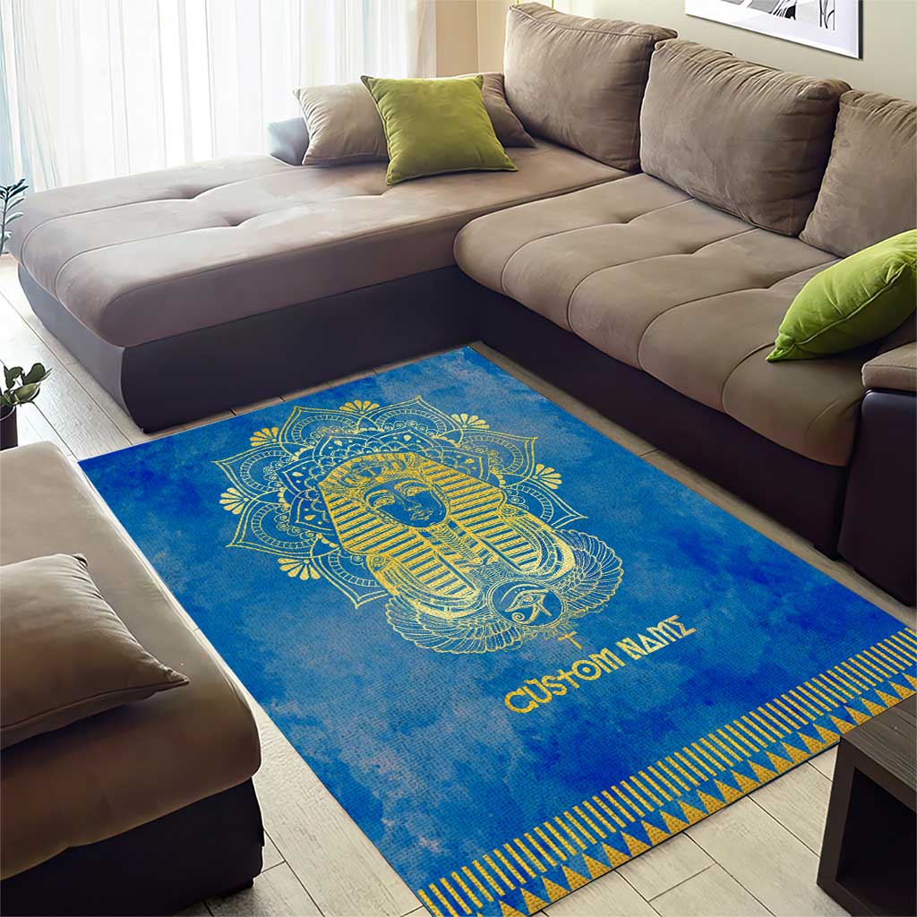 Personalized Egyptian Pharaoh Area Rug with Mandala and Eye of Horus in Blue DT02