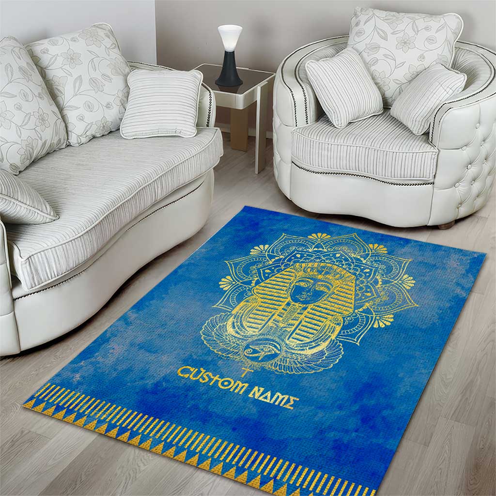 Personalized Egyptian Pharaoh Area Rug with Mandala and Eye of Horus in Blue DT02