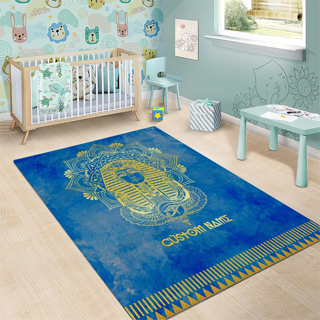 Personalized Egyptian Pharaoh Area Rug with Mandala and Eye of Horus in Blue DT02