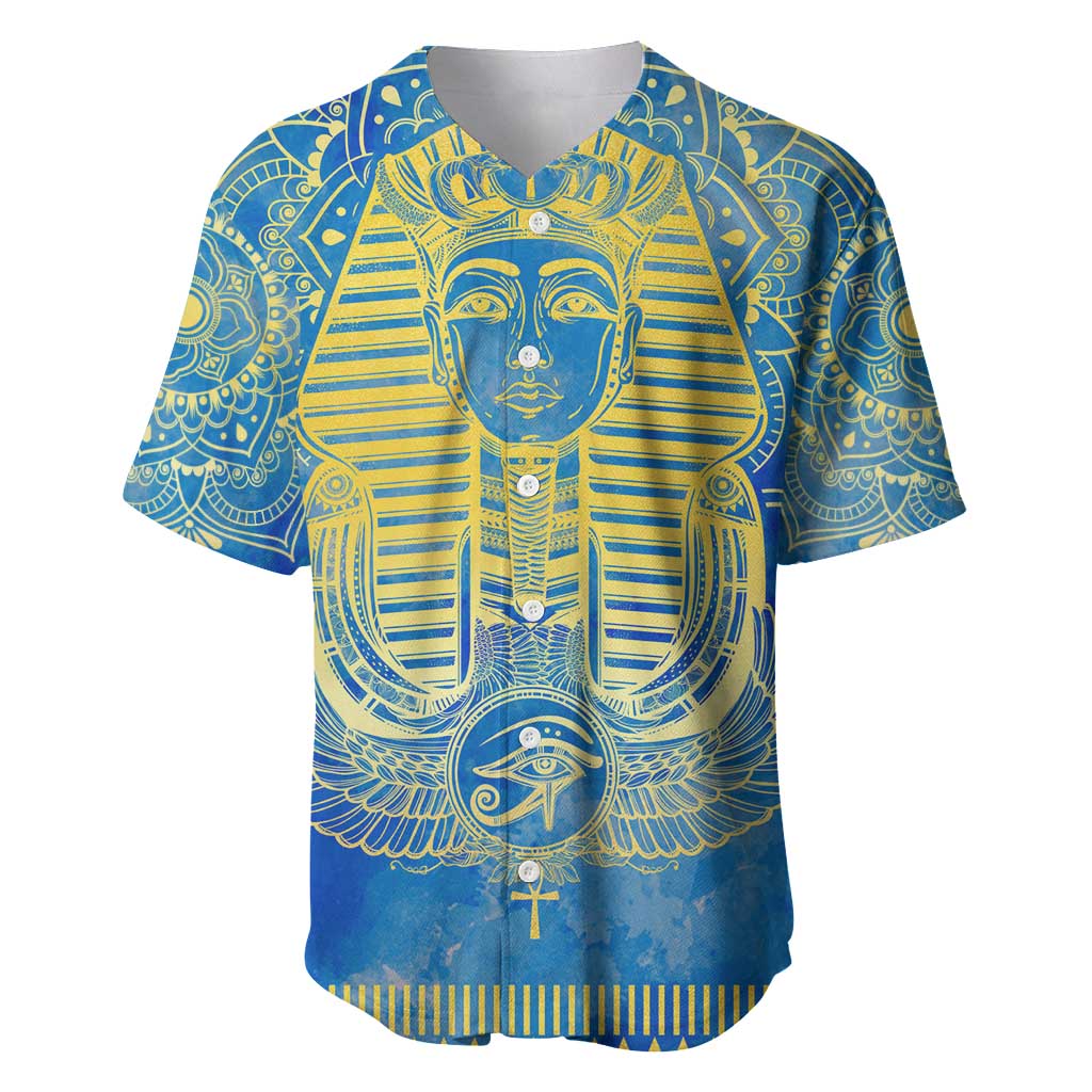 Personalized Egyptian Pharaoh Baseball Jersey with Mandala and Eye of Horus in Blue DT02
