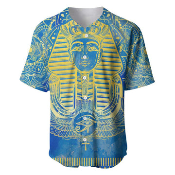 Personalized Egyptian Pharaoh Baseball Jersey with Mandala and Eye of Horus in Blue DT02