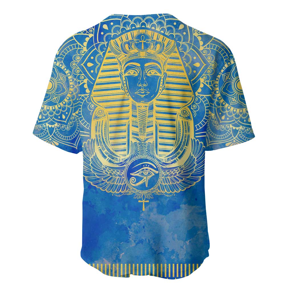 Personalized Egyptian Pharaoh Baseball Jersey with Mandala and Eye of Horus in Blue DT02