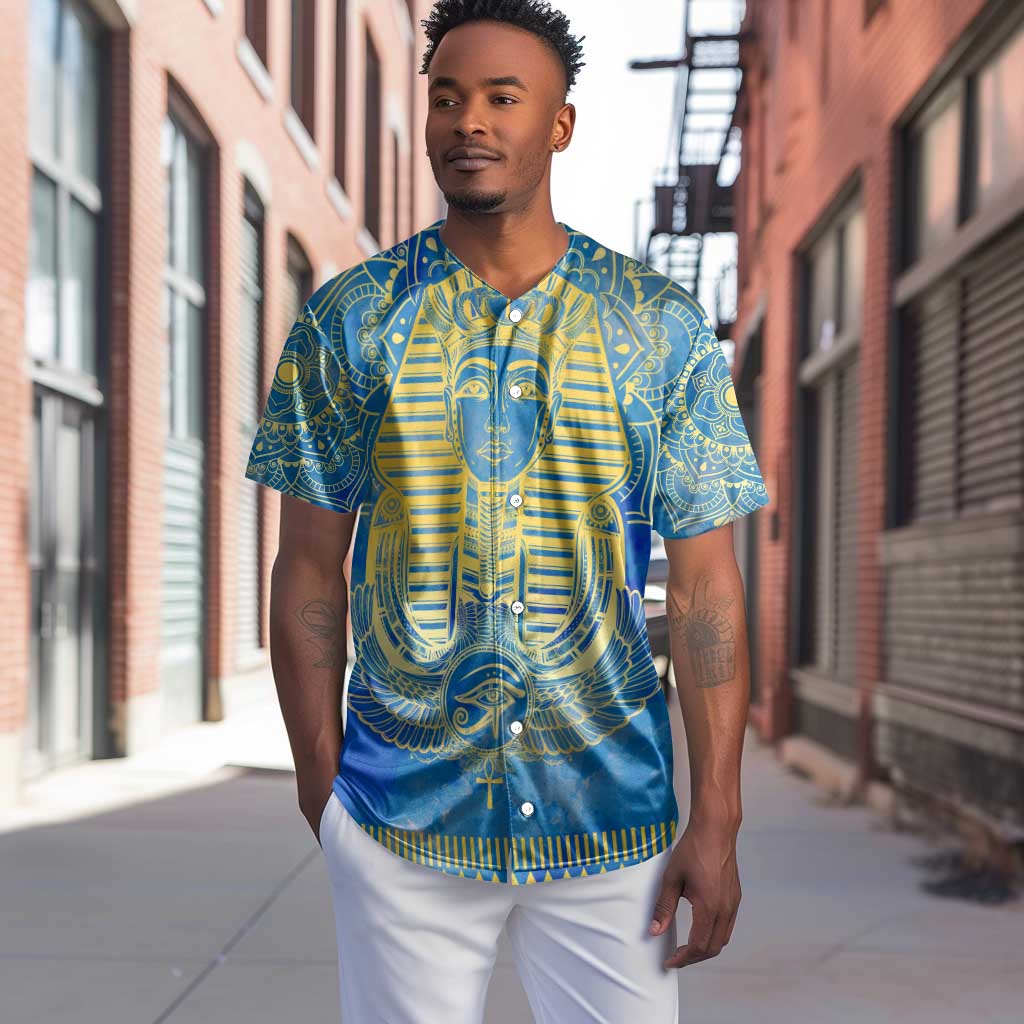 Personalized Egyptian Pharaoh Baseball Jersey with Mandala and Eye of Horus in Blue DT02
