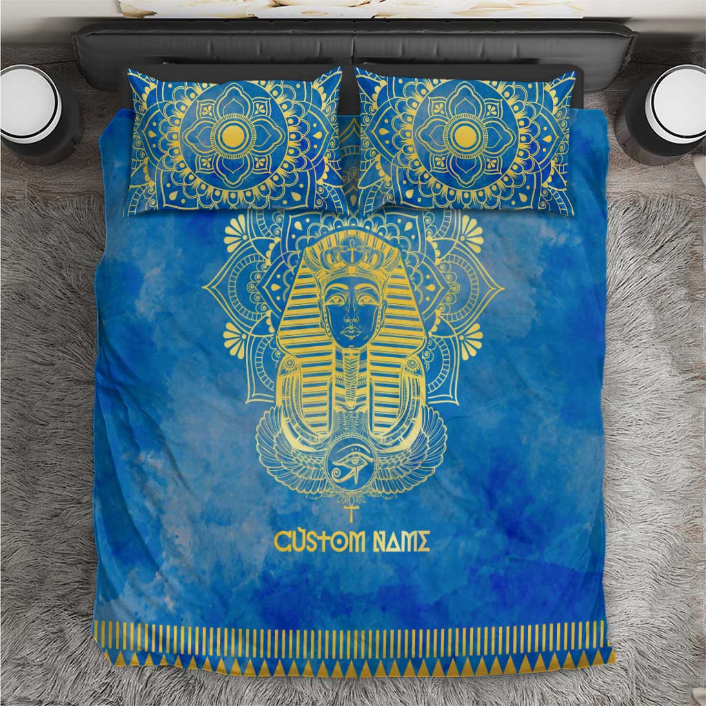 Personalized Egyptian Pharaoh Bedding Set with Mandala and Eye of Horus in Blue DT02