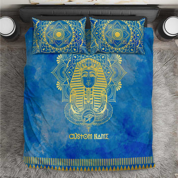 Personalized Egyptian Pharaoh Bedding Set with Mandala and Eye of Horus in Blue DT02