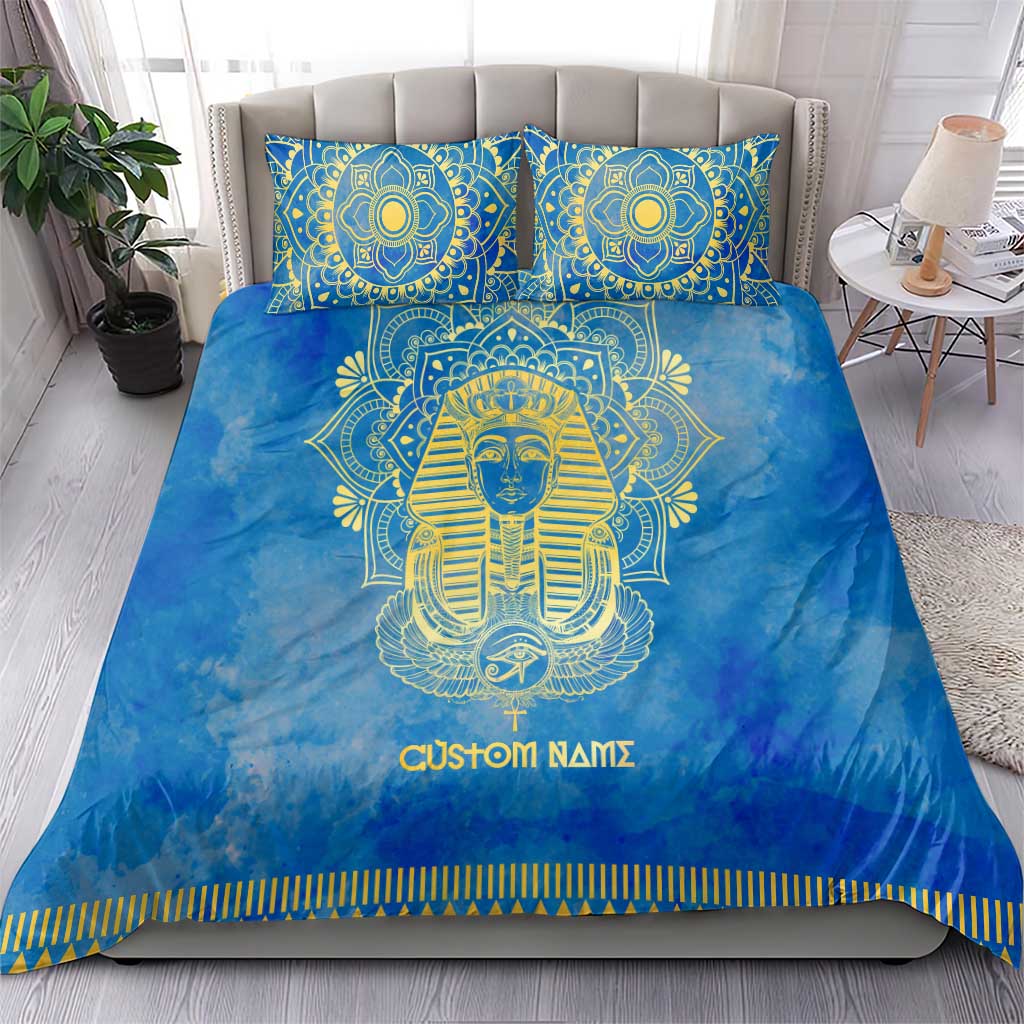 Personalized Egyptian Pharaoh Bedding Set with Mandala and Eye of Horus in Blue DT02