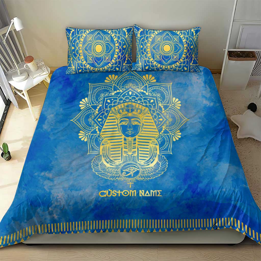 Personalized Egyptian Pharaoh Bedding Set with Mandala and Eye of Horus in Blue DT02