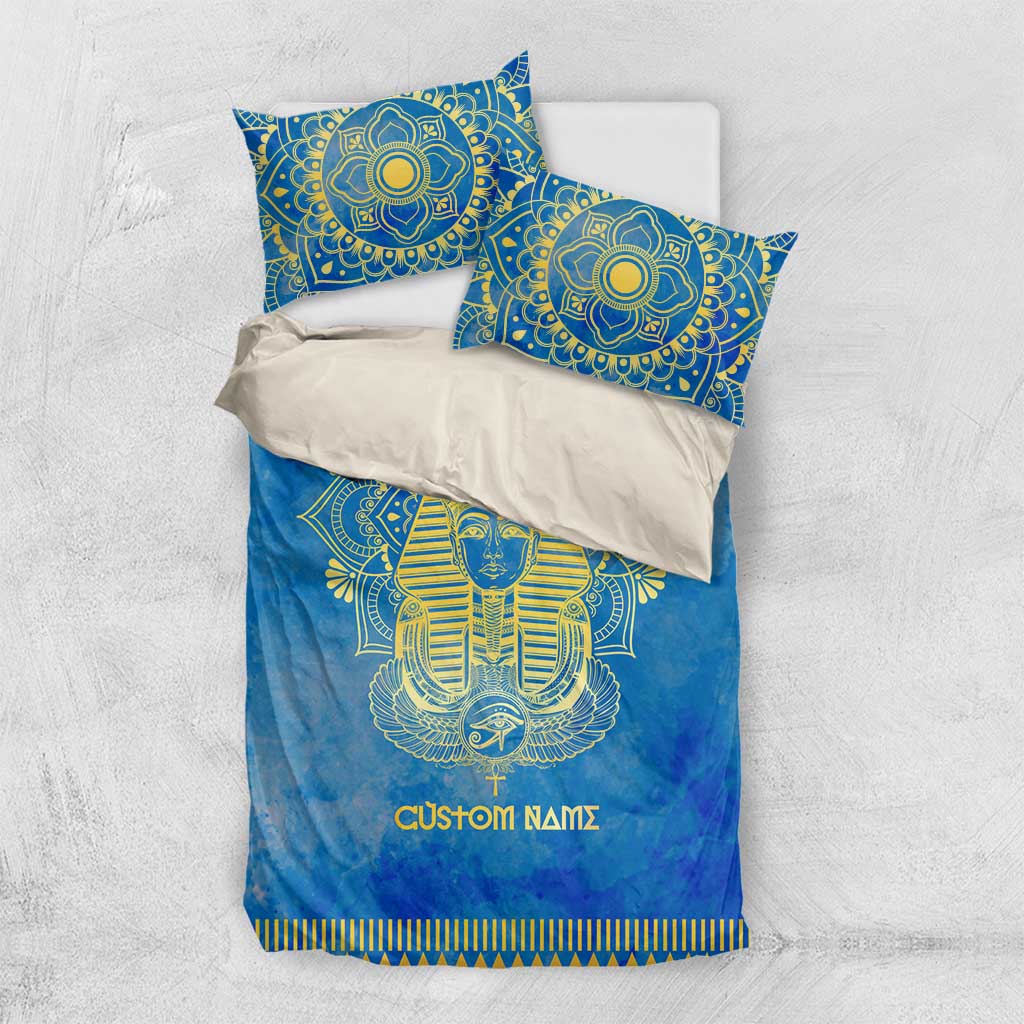 Personalized Egyptian Pharaoh Bedding Set with Mandala and Eye of Horus in Blue DT02