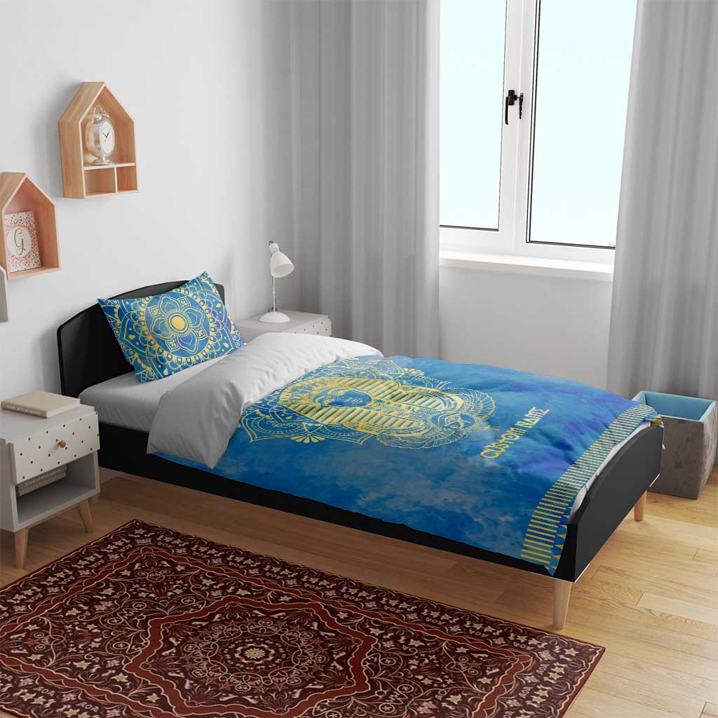 Personalized Egyptian Pharaoh Bedding Set with Mandala and Eye of Horus in Blue DT02