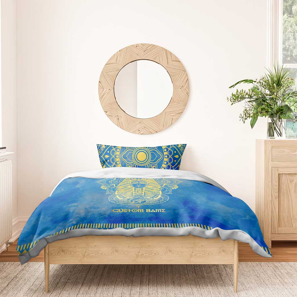 Personalized Egyptian Pharaoh Bedding Set with Mandala and Eye of Horus in Blue DT02