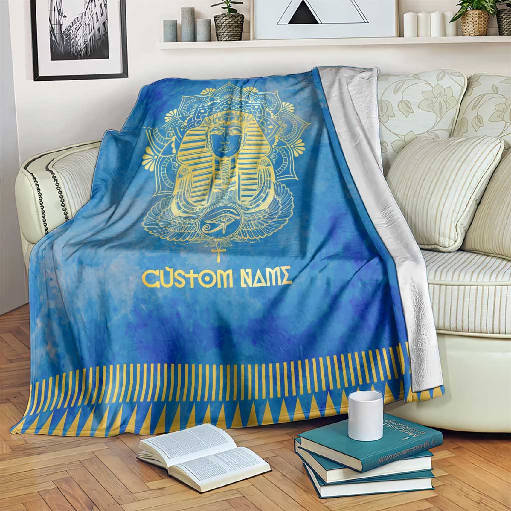Personalized Egyptian Pharaoh Blanket with Mandala and Eye of Horus in Blue DT02