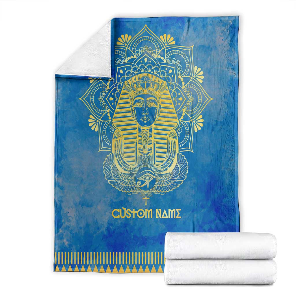 Personalized Egyptian Pharaoh Blanket with Mandala and Eye of Horus in Blue DT02